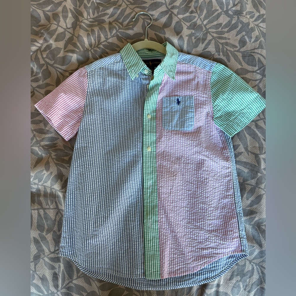 Ralph Lauren Multi-Color Striped Patchwork Button-Up Shirt